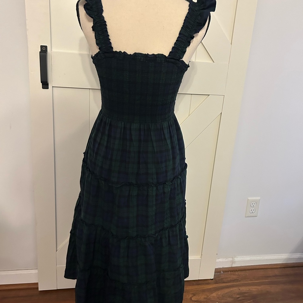 J Crew Re-imagined Tartan Plaid ruffle tiered dress green and navy XXS stretchy - Picture 7 of 12